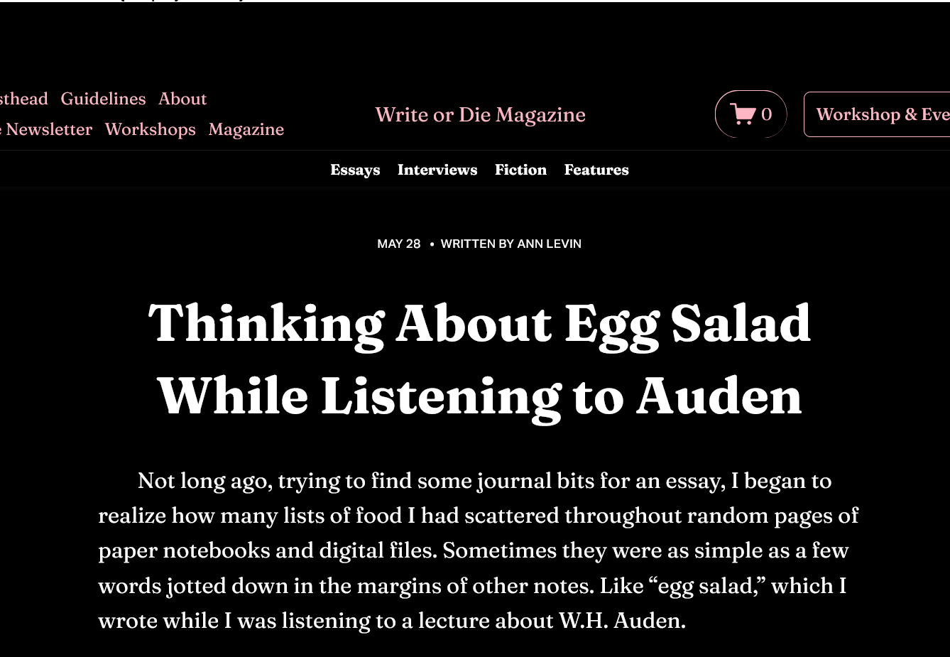 Ann Levin's Thinking About Egg Salad Published in Write Or Die
